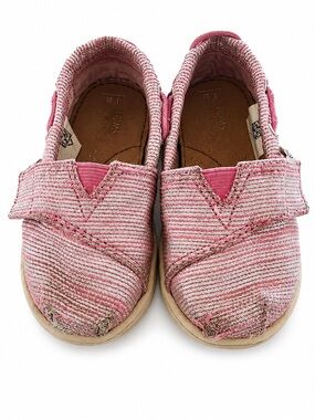 TOMS Toddler Pink Sparkle Slip-On Canvas Shoes w/ Velcro Size 6
